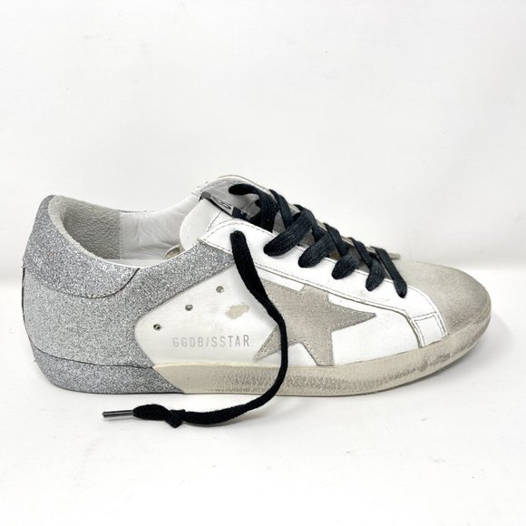 Golden Goose Superstar Silver Glitter Leather Sneakers Size 36 US 6 - Picture 3 of 11